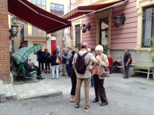 In the courtyard of Hotel Candiani